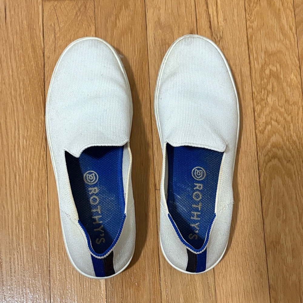 Rothy's Cream Slip-On Shoes with Blue Interior